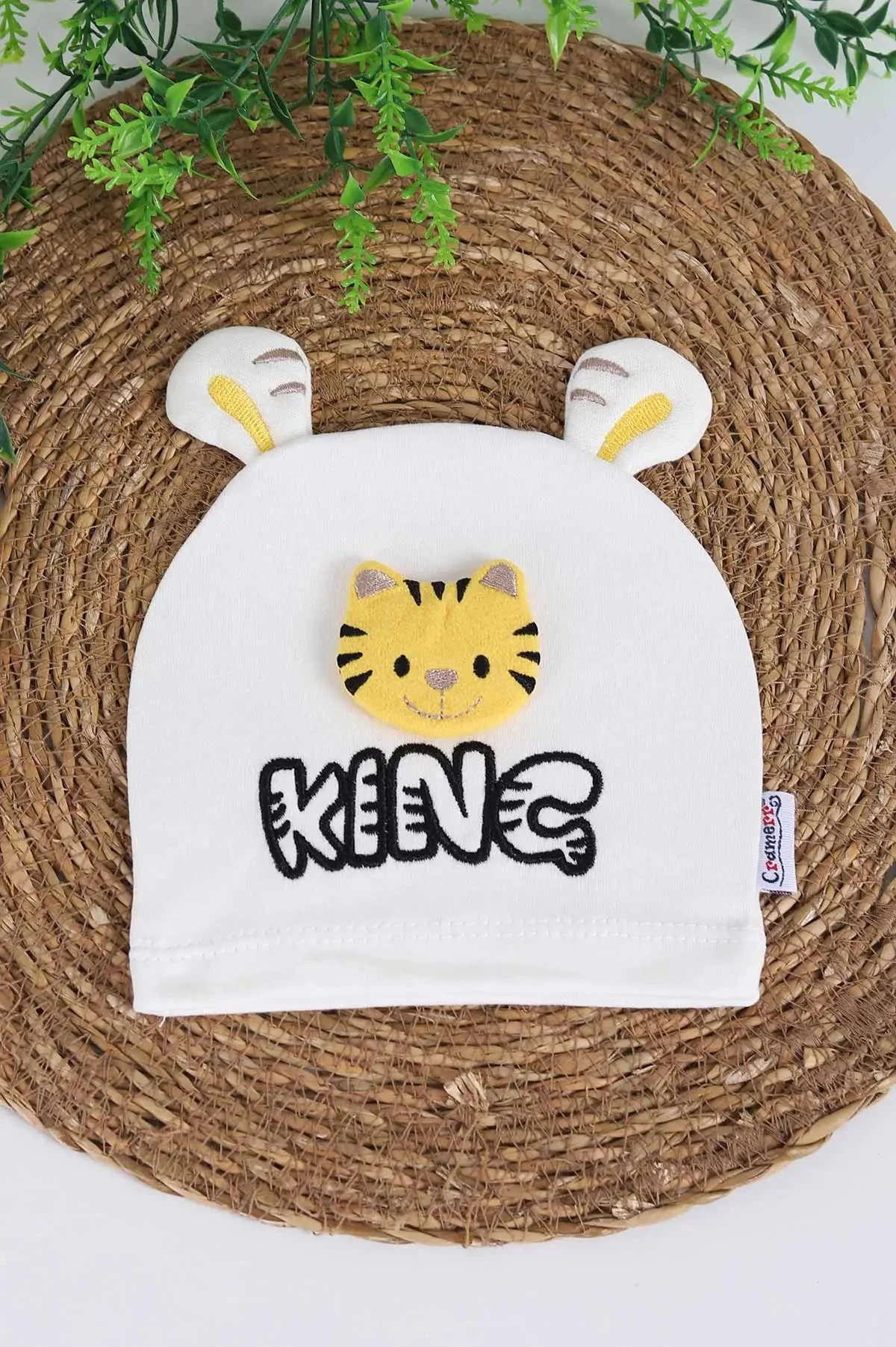 Erkek Bebek KING Nakışlı Aslan Motifli Bebek Beresi 0-12 Ay BR38 - EKRU
