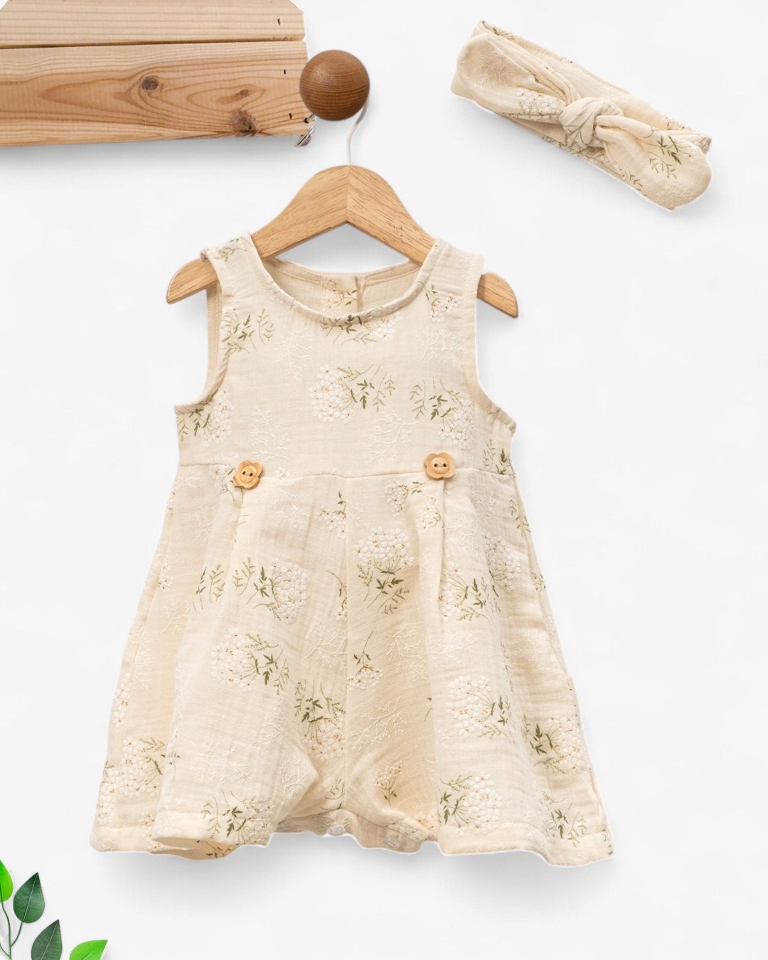 KIZ BEBEK YAZLIK PUF ÇİÇEKLİ BANDANALI MÜSLİN TULUM R1832