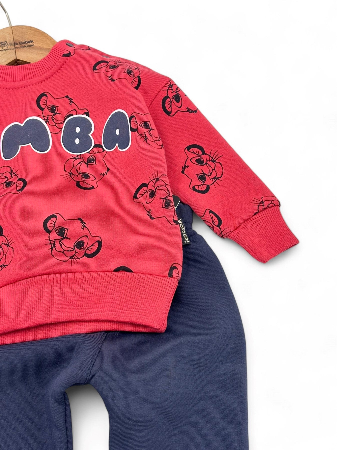 Erkek Çocuk Simba Baskılı 3 İp Şardonlu Kışlık 3-6-9-12-18 Ay Bebek Takımı R1452