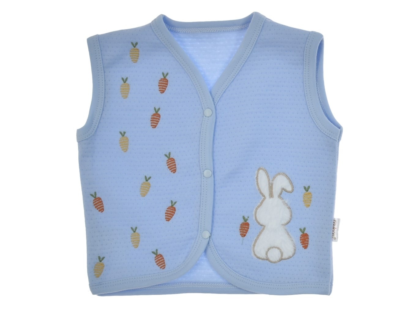 YENİ DOĞAN BEBEK 0-3-6-9-12 AY TAVŞAN VE HAVUÇ DETAYLI YELEK R1894 - AÇIK MAVİ