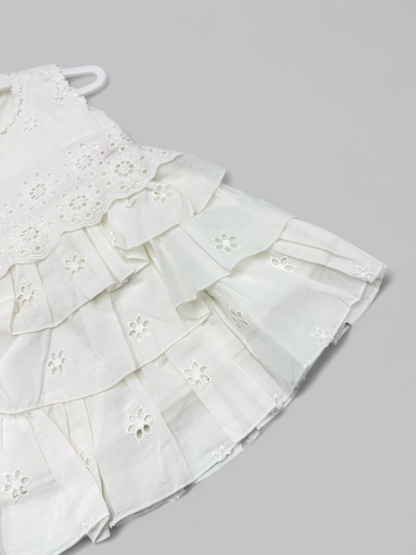 KIZ BEBEK FİSTO DETAYLI ASTARLI YAZLIK BEYAZ ELBİSE R1845