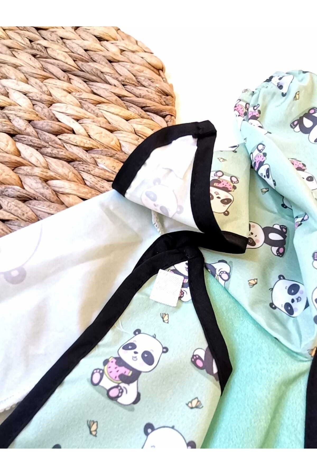 Panda Baskılı Unisex Bebek Uzun Kollu Sıvı Geçirmez Mama Önlüğü MM3