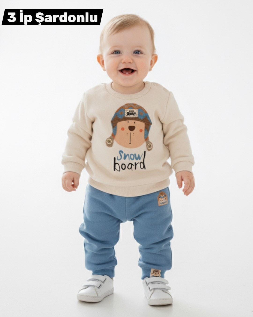 Erkek Bebek Kışlık 3 İp Şardonlu 6-9-12-18-24 Ay 2'li Alt Üst Eşofman Takımı R2304 - MAVİ