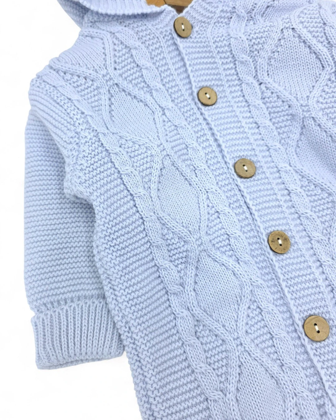 Kapüşonlu Düğmeli Kışlık Triko Tulum, 3-6-9-12 Ay Triko Tulum R2207