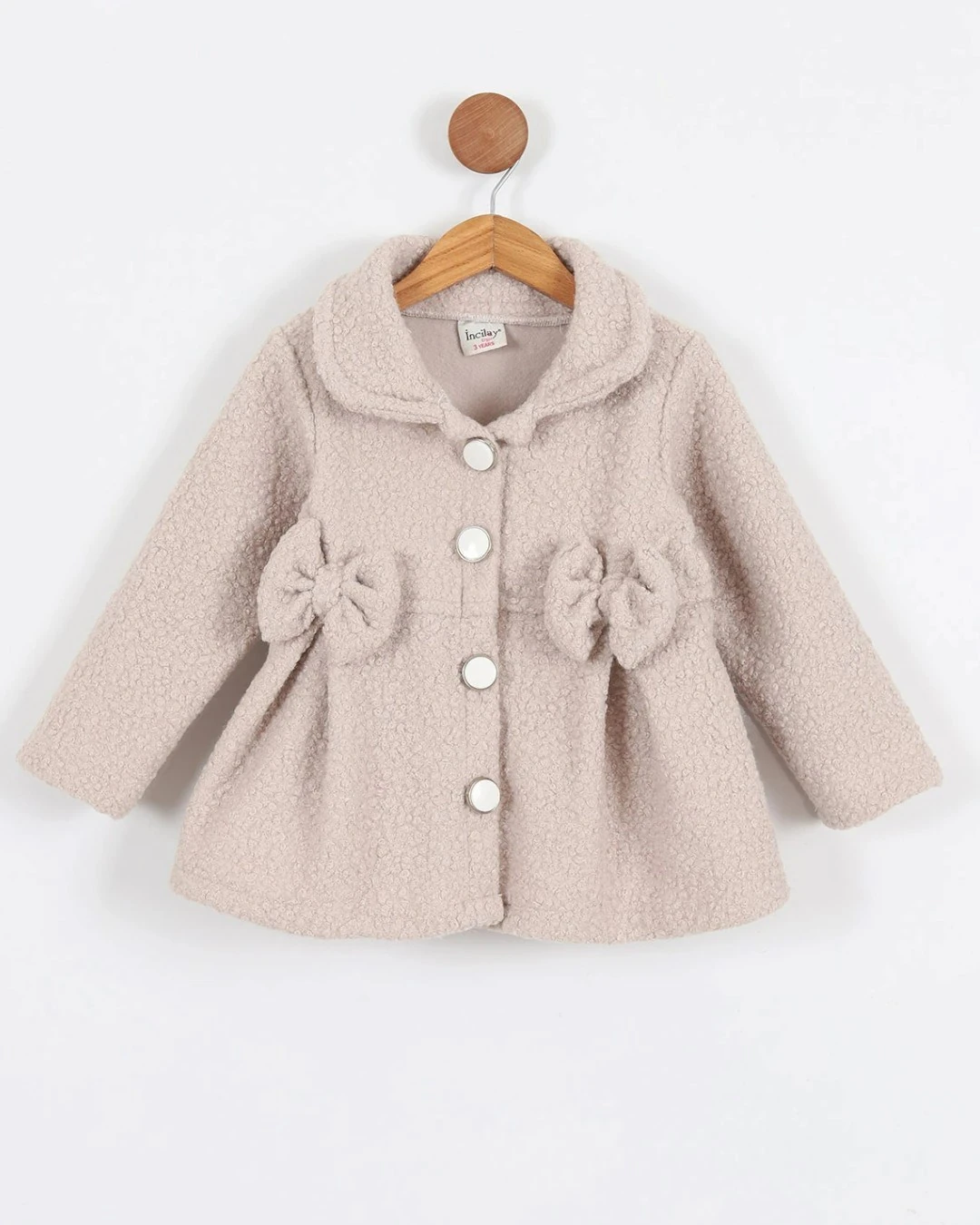 Kız Çocuk Fiyonk Detaylı Düğmeli 2-3-4-5-6-7 Yaş Kaban R2248