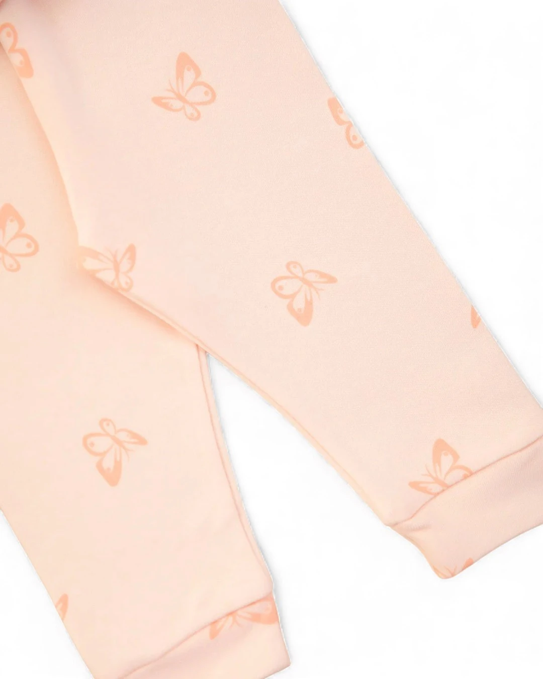 Kız Bebek Kelebek Baskılı Kruvaze Yakalı %100 Pamuklu Lüx Gecelik Alt Üst 2'li Takım R2376