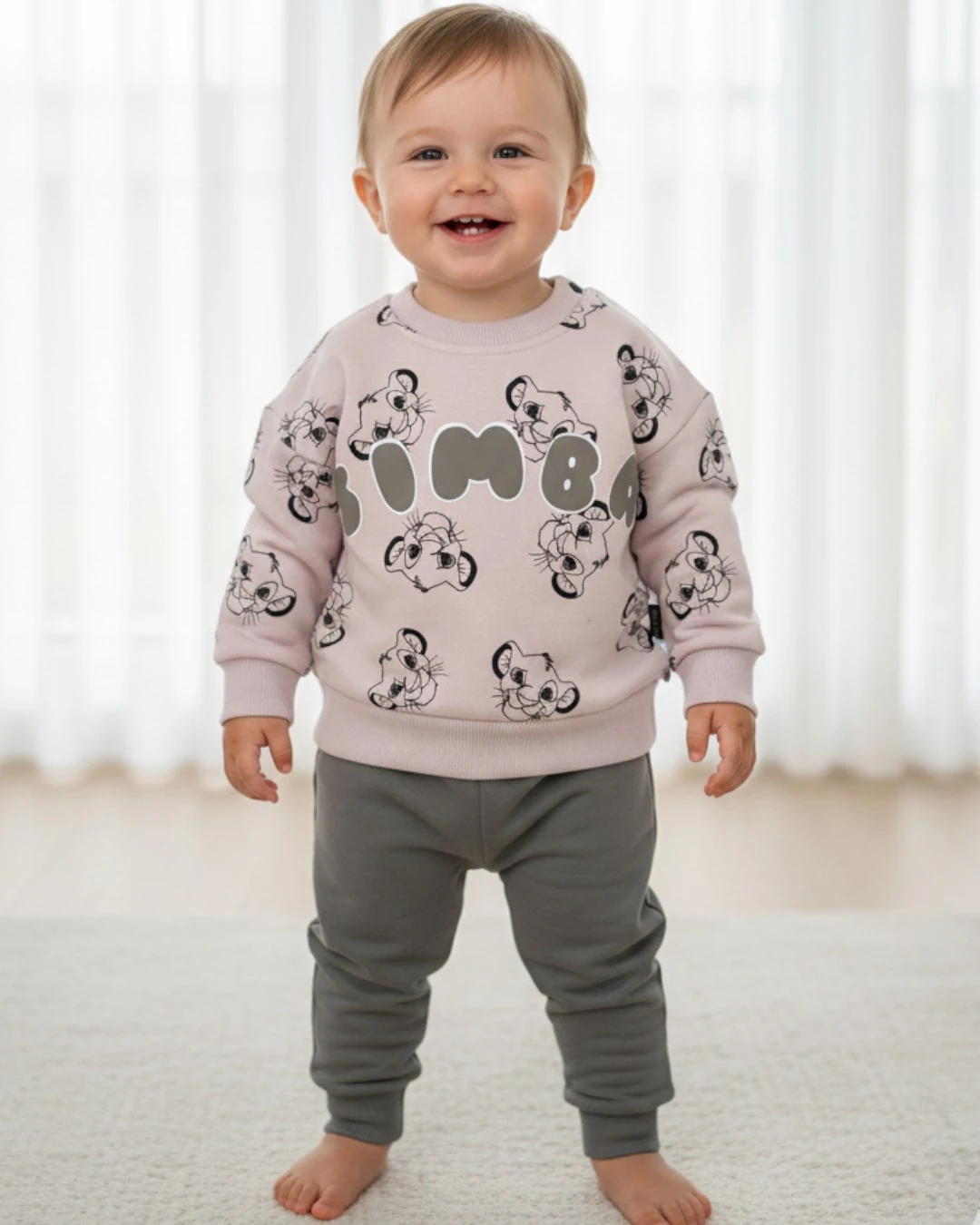 Erkek Çocuk Simba Baskılı 3 İp Şardonlu Kışlık 3-6-9-12-18 Ay Bebek Takımı R1452 - PEMBE