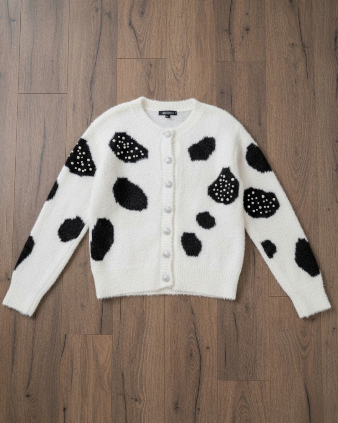 Kız Çocuk Tüylü Triko Hırka, 9-10-11-12-13-14-15 Yaş, Taş İşlemeli Düğmeli Hırka R2332