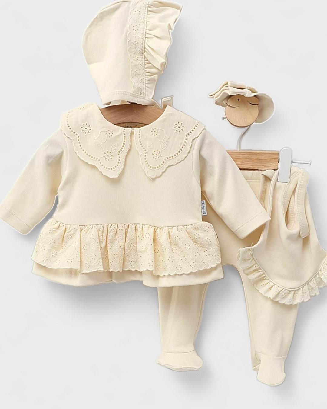 Kız Bebek 7 Parça Elegant %100 Pamuk Battaniyeli Premium Kalite Yenidoğan Hastane Çıkışı Zıbın Seti R1998