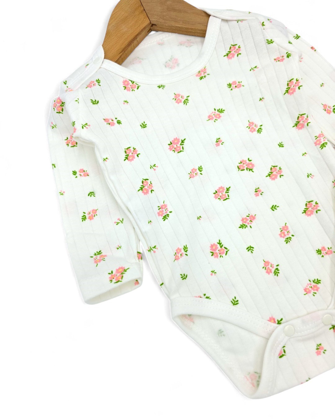 Kız Bebek Yenidoğan Çiçek Desenli Fitilli Çıtçıtlı Badi ve Altlı Natural Pamuk Bebek Takımı 0-9 Ay R825
