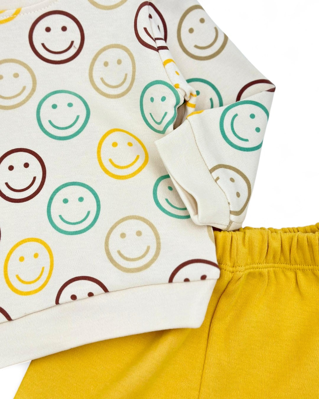 Erkek Bebek Smile Gülücük Baskılı Yeni Doğan 3-6-9-12 Aylık 2 İplik Mevsimlik Alt Üst Bebek Takımı R1219