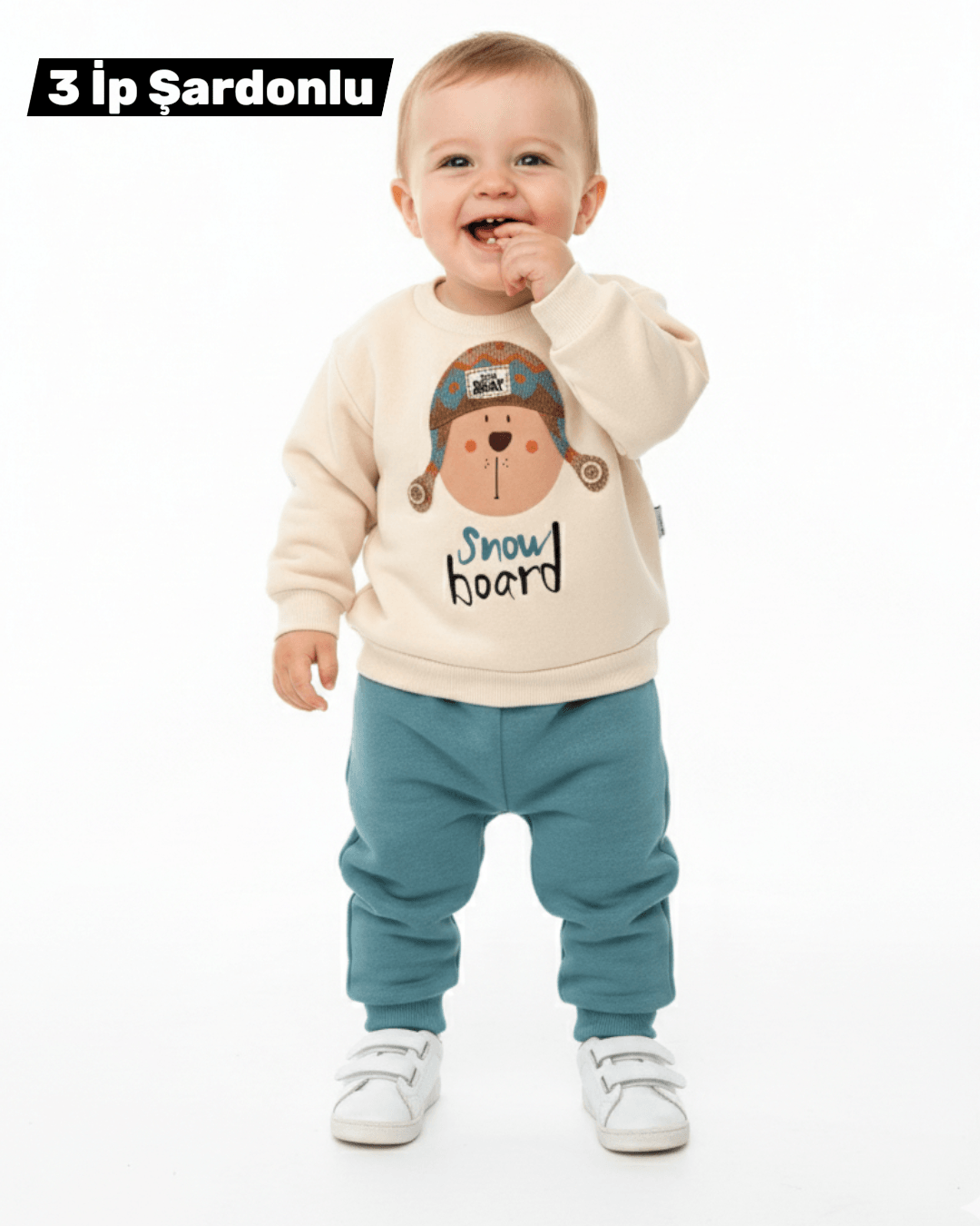 Erkek Bebek Kışlık 3 İp Şardonlu 6-9-12-18-24 Ay 2'li Alt Üst Eşofman Takımı R2304 - YEŞİL