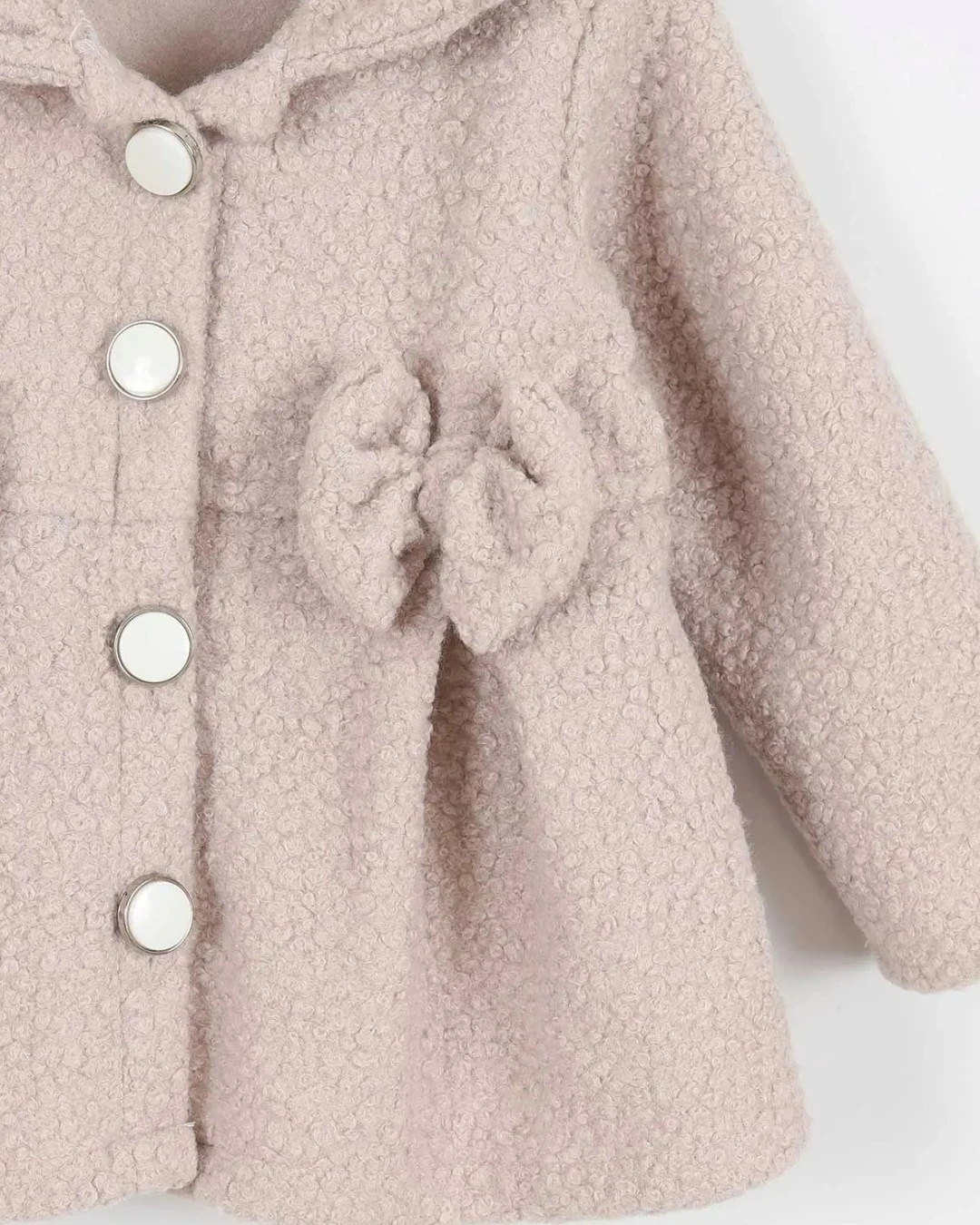 Kız Çocuk Fiyonk Detaylı Düğmeli 2-3-4-5-6-7 Yaş Kaban R2248