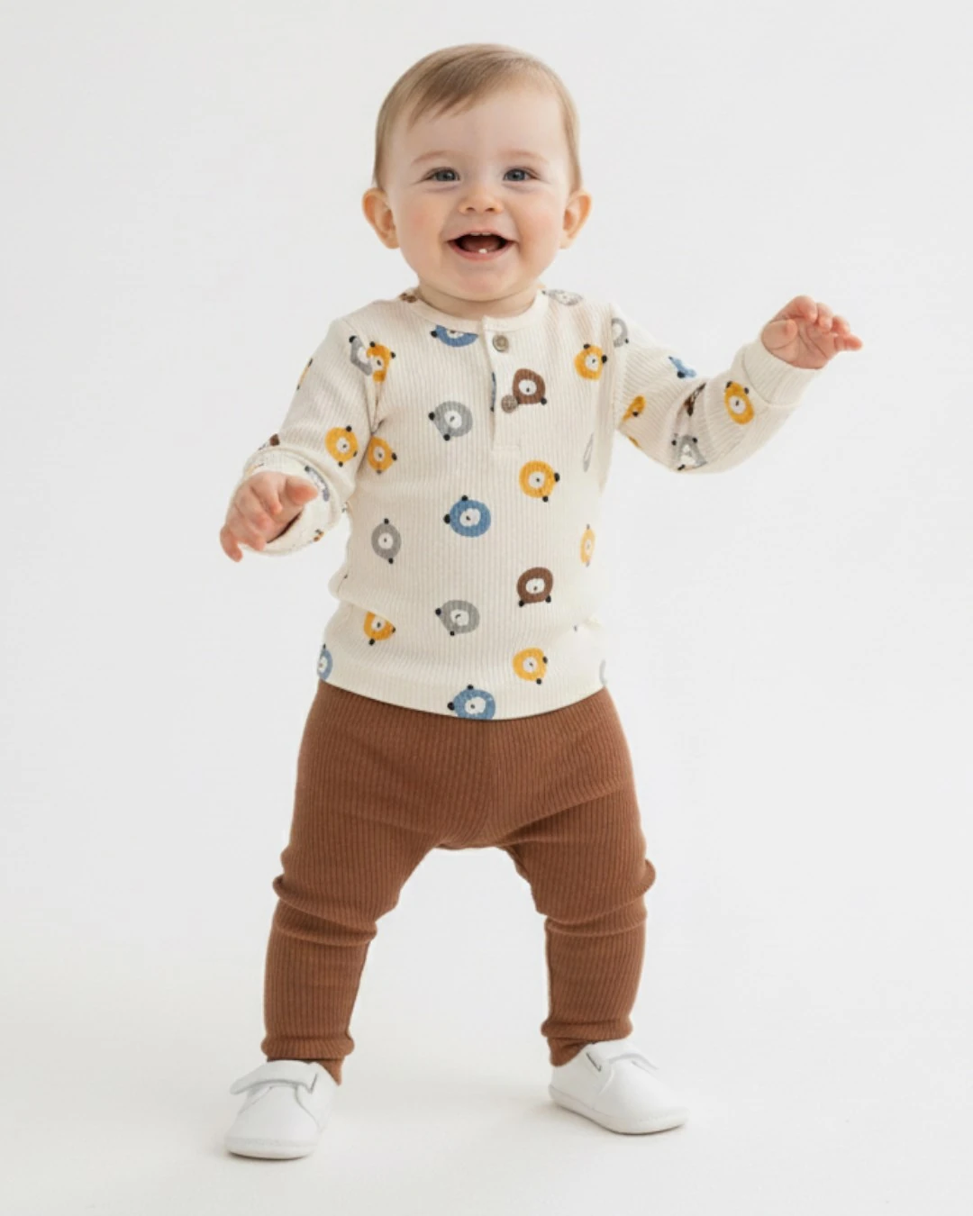 Erkek Bebek Fitilli Mevsimlik Sevimli Ayıcık Baskılı 6-9-12-18-24 Ay Ribanalı Alt Üst Şık Takım R2382 - KİREMİT