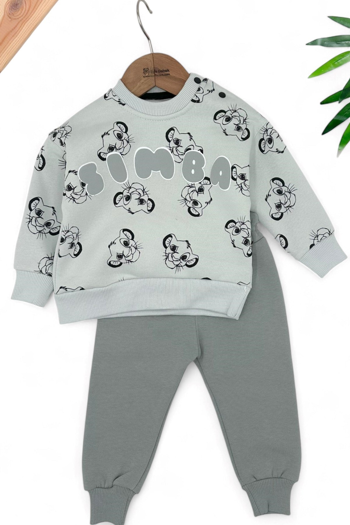 Erkek Çocuk Simba Baskılı 3 İp Şardonlu Kışlık 3-6-9-12-18 Ay Bebek Takımı R1452 - MİNT