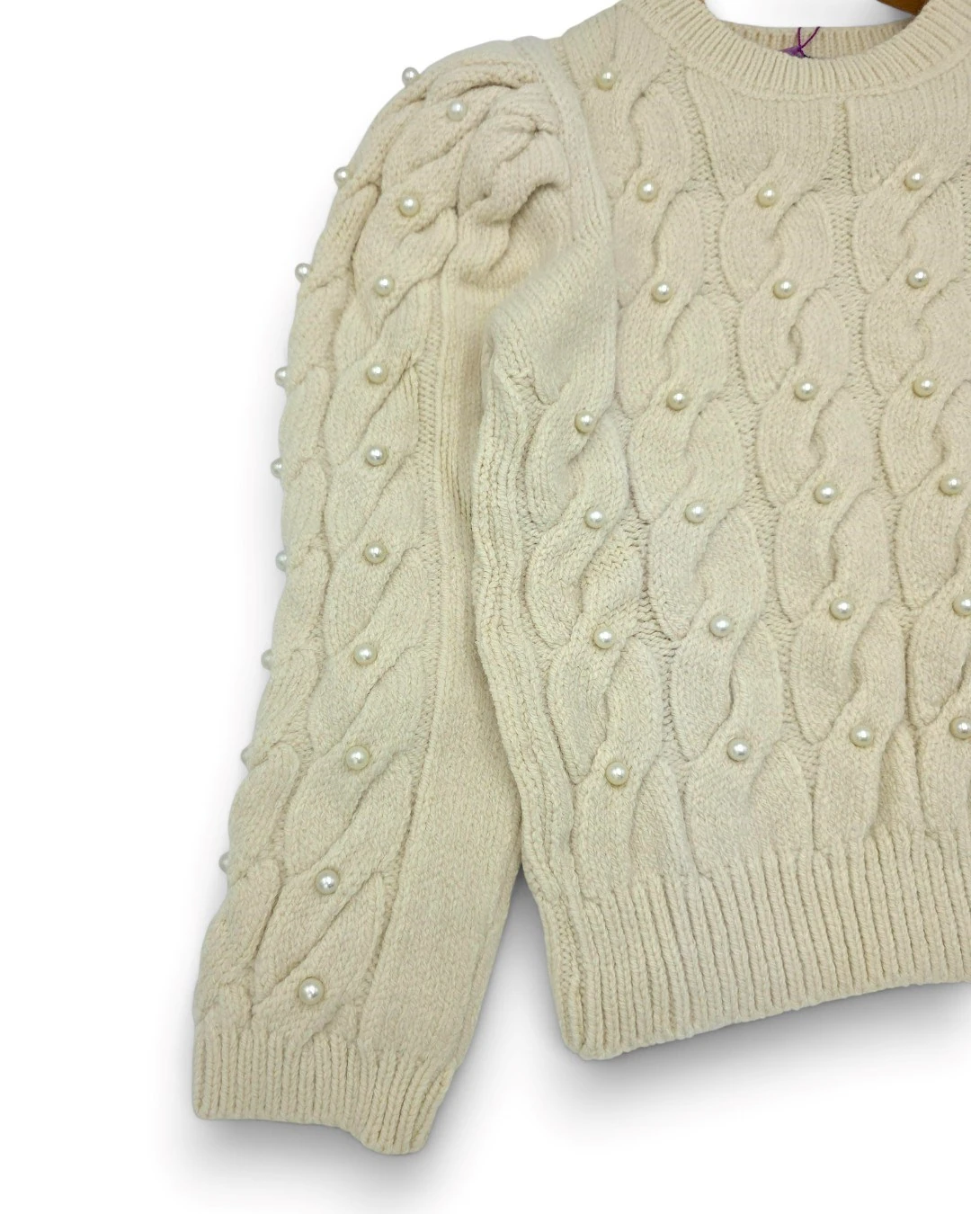 Kız Çocuk İnci İşlemeli Kalın Örme Triko Kazak 10-11-12-13-14-15 Yaş Kışlık Triko Kazak / Balon Kol R2331 