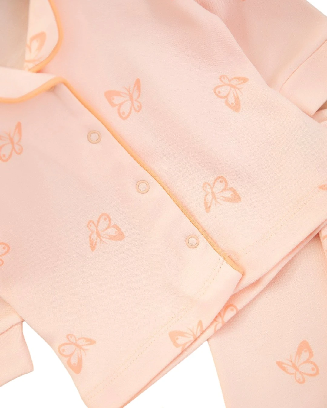 Kız Bebek Kelebek Baskılı Kruvaze Yakalı %100 Pamuklu Lüx Gecelik Alt Üst 2'li Takım R2376