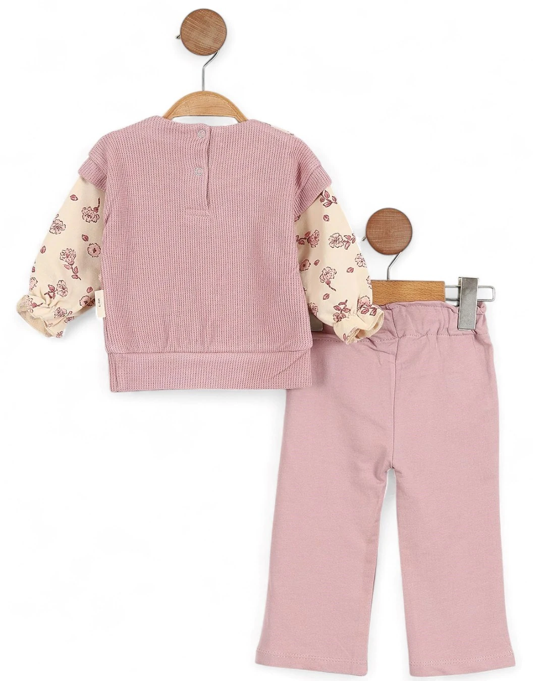 Kız Bebek Özel Tasarım Bebe Yakalı, Örme Triko 6-9-12-18-24 Ay Şık Bebek Takımı R2146