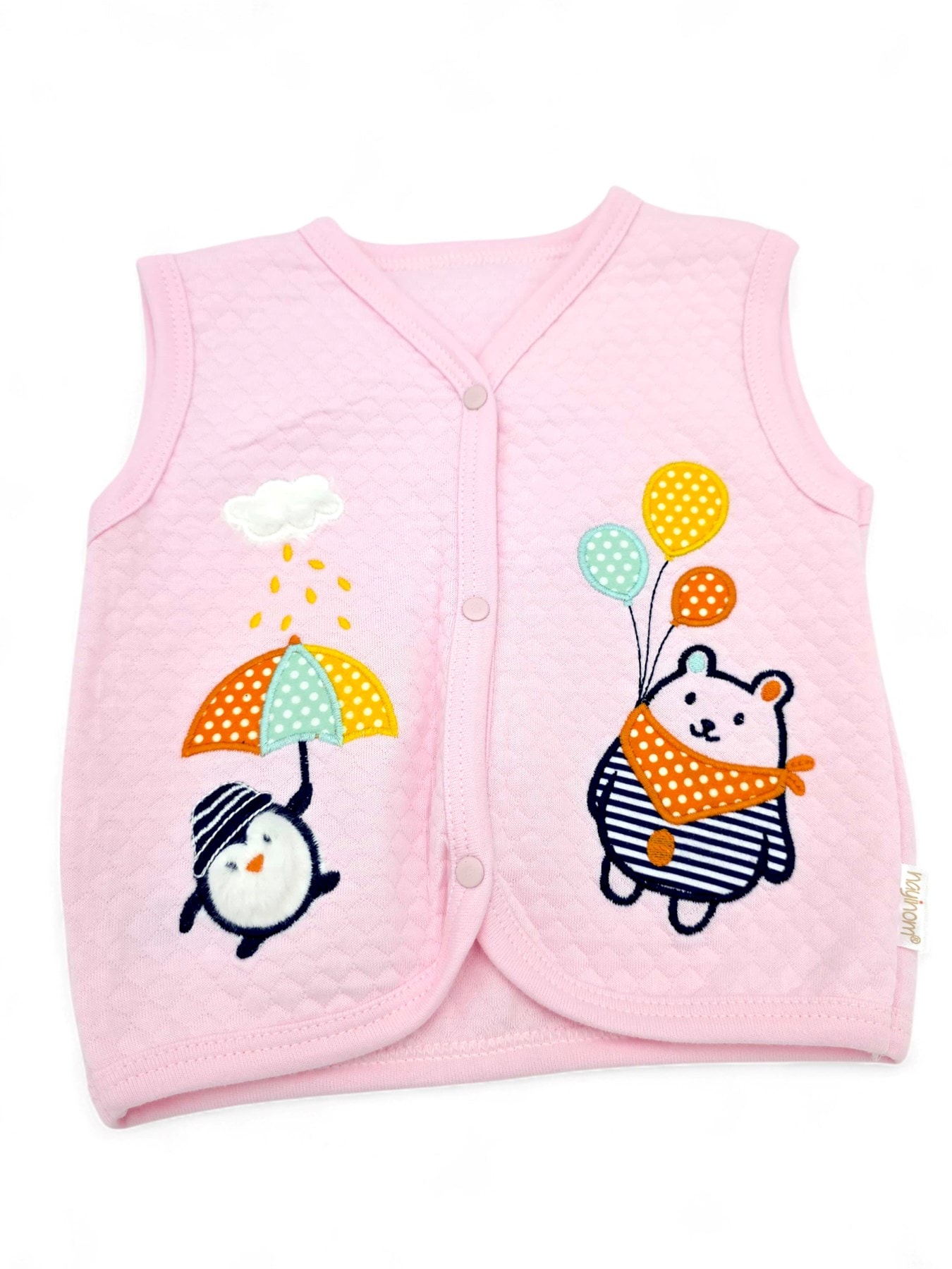 YENİ DOĞAN BEBEK 0-3-6-9-12 AY PENGUEN VE BALON DETAYLI YELEK R1902 - PEMBE
