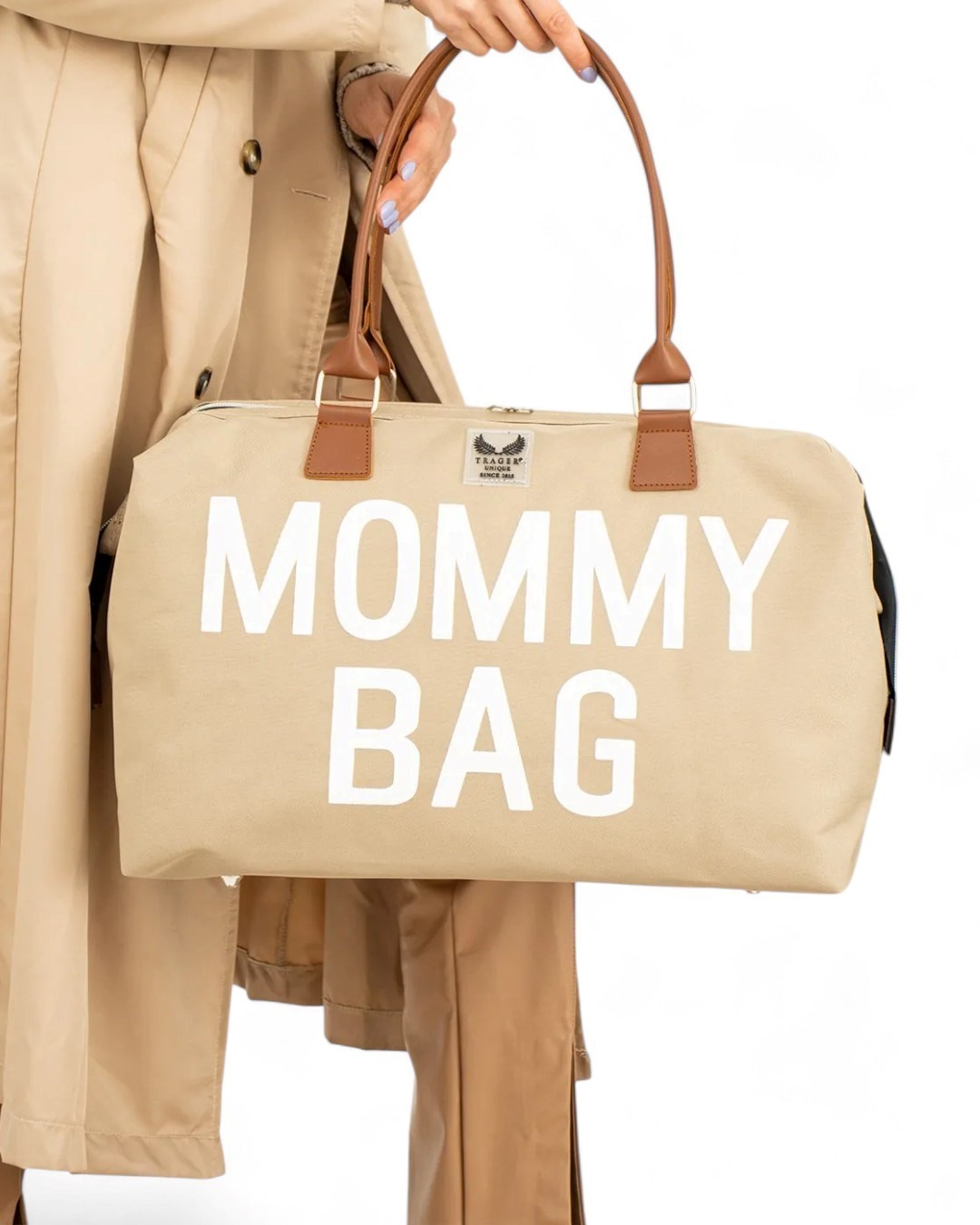MOMMY BAG BASKILI ANNE BEBEK ÇANTASI TEK OMUZ R1984 - BEJ
