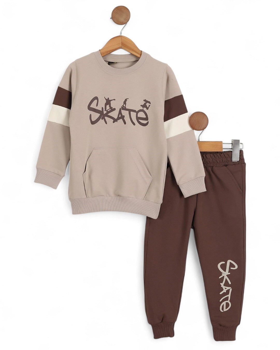 Erkek Çocuk Mevsimlik Skate Baskılı Sweatshirt, 7-10 Yaş Eşofma Takımı R2117 - KAHVERENGİ