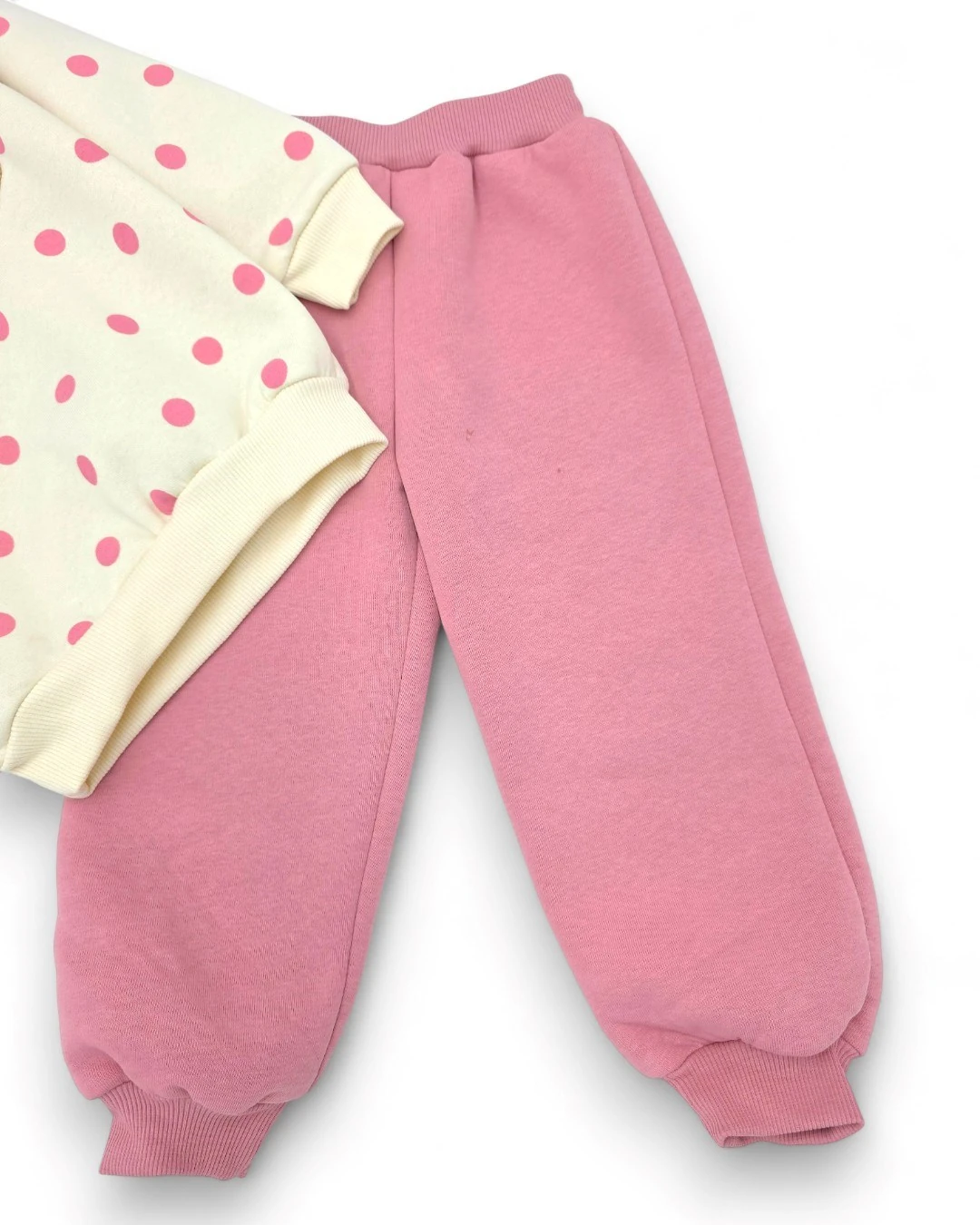 Kız Bebek Dar Kalıp Puantiyeli Kışlık 3 İp Şardonlu Ayıcık Nakışlı Şirin Alt Üst Takım R2337