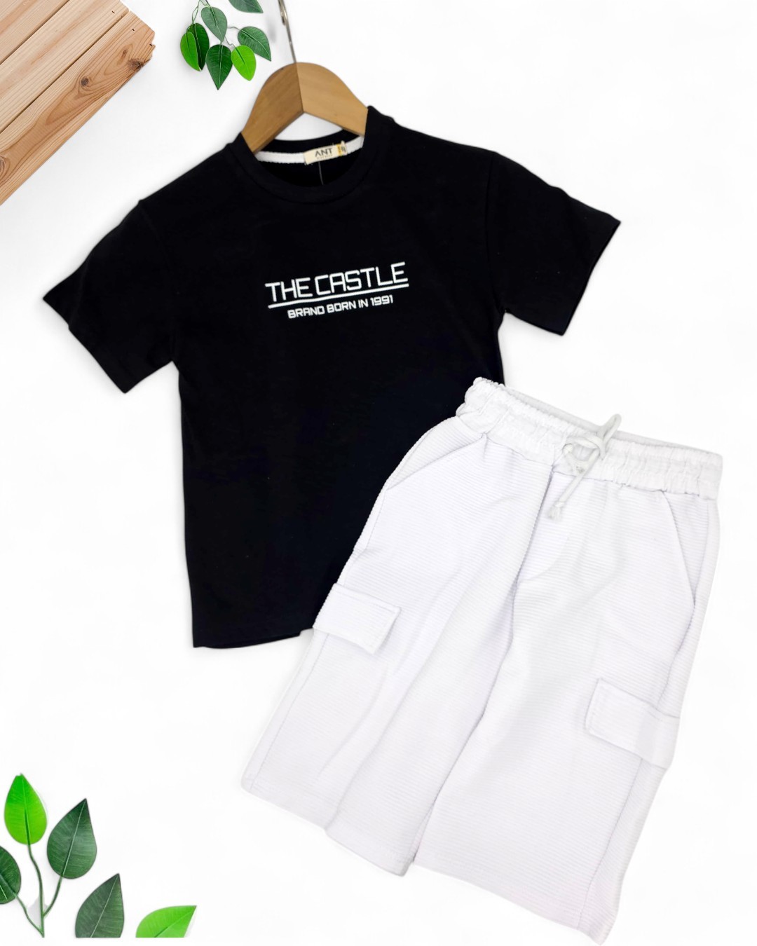ERKEK ÇOCUK YAZLIK 6-14 YAŞ BASKILI T-SHIRT VE ŞORTLU ALT ÜST TAKIM R1957 - SİYAH