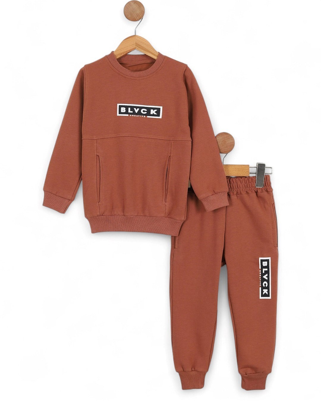 Erkek Çocuk Baskılı Sweatshirt Cep Detaylı 2-3-4-5-6-7-8-9-10 Yaş Mevsimlik Okul Eşofman Takımı R2194 - KİREMİT