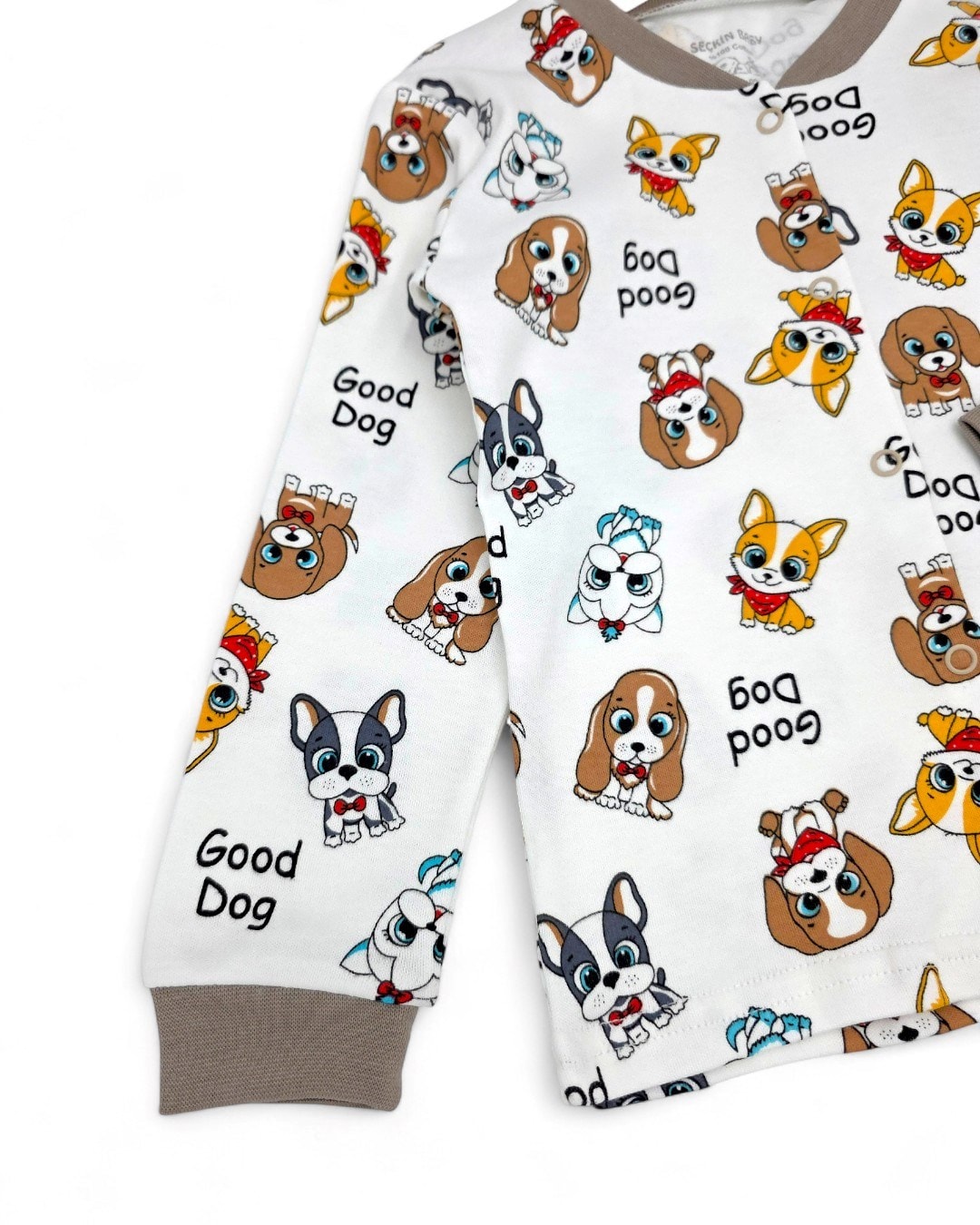 Erkek Bebek Köpek Baskılı Mevsimlik %100 Pamuklu Çıtçıtlı Gecelik Pijama Takımı l 6-24 Ay R2252