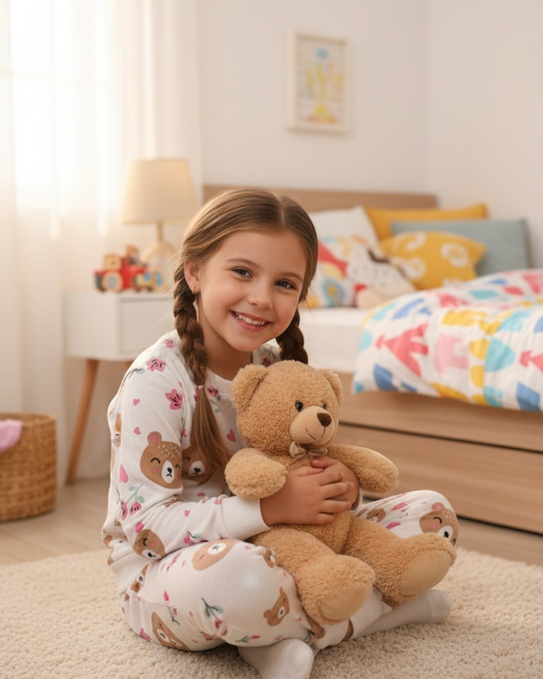 Kız Çocuk 4-5-6-7-8-9-10 Yaş Mevsimlik İnce Baskılı Pijama Gecelik Takımı R1577