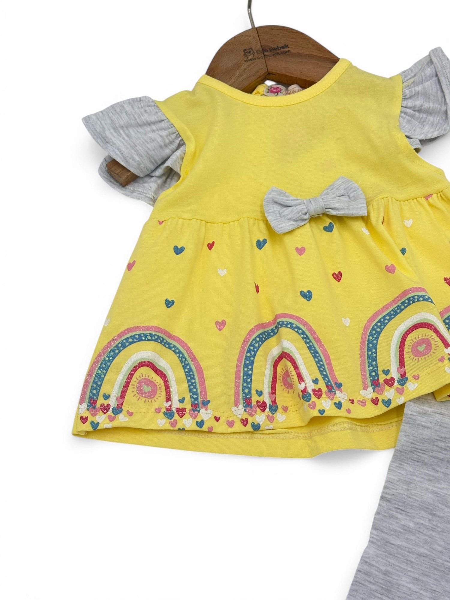 KIZ BEBEK GÖKKUŞAĞI BASKILI  ESNEK LİKRALI TAYTLI 3-6-9-12-18 AY YAZLIK TAKIM R1741