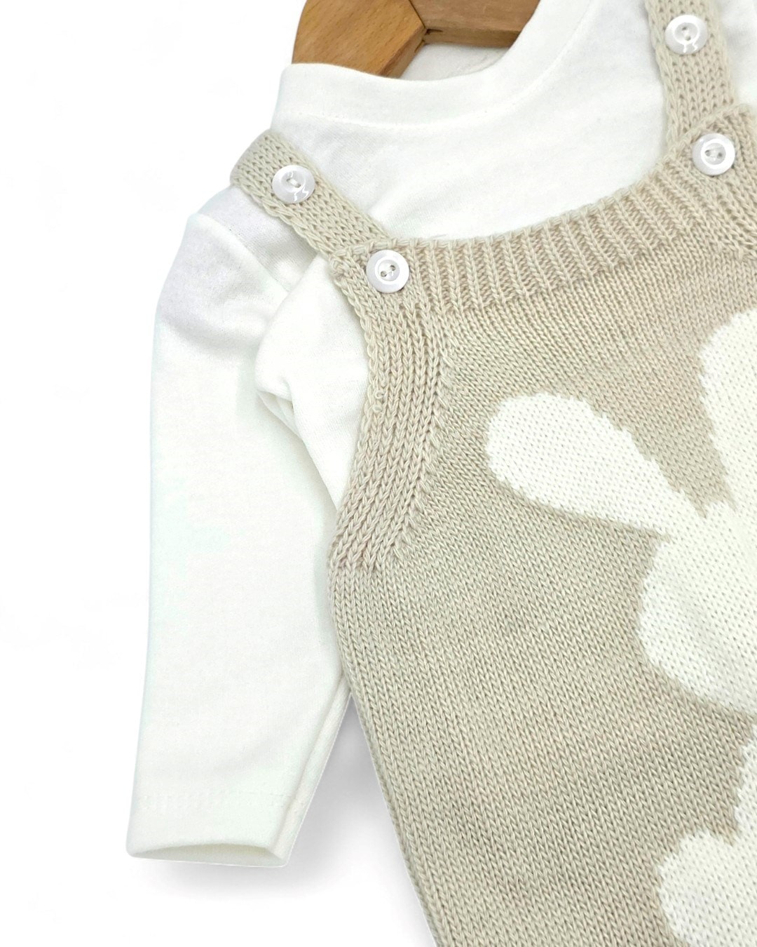  Kışlık Tavşan Detaylı Triko Salopet ve İç Badili Takım, 3-6-9-12 Ay Triko Bahçıvan Tulum R2206