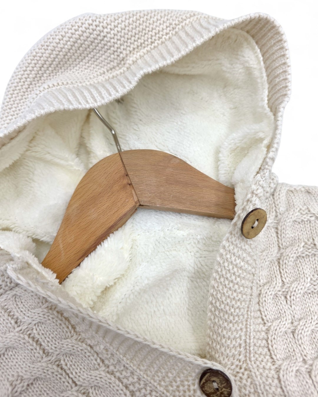 Kışlık Triko Bebek Tulumu, İçi Welsoftlu Düğmeli, Kapüşonlu 3-6-9-12 Aylık Kalın Peluş Tulum R2200