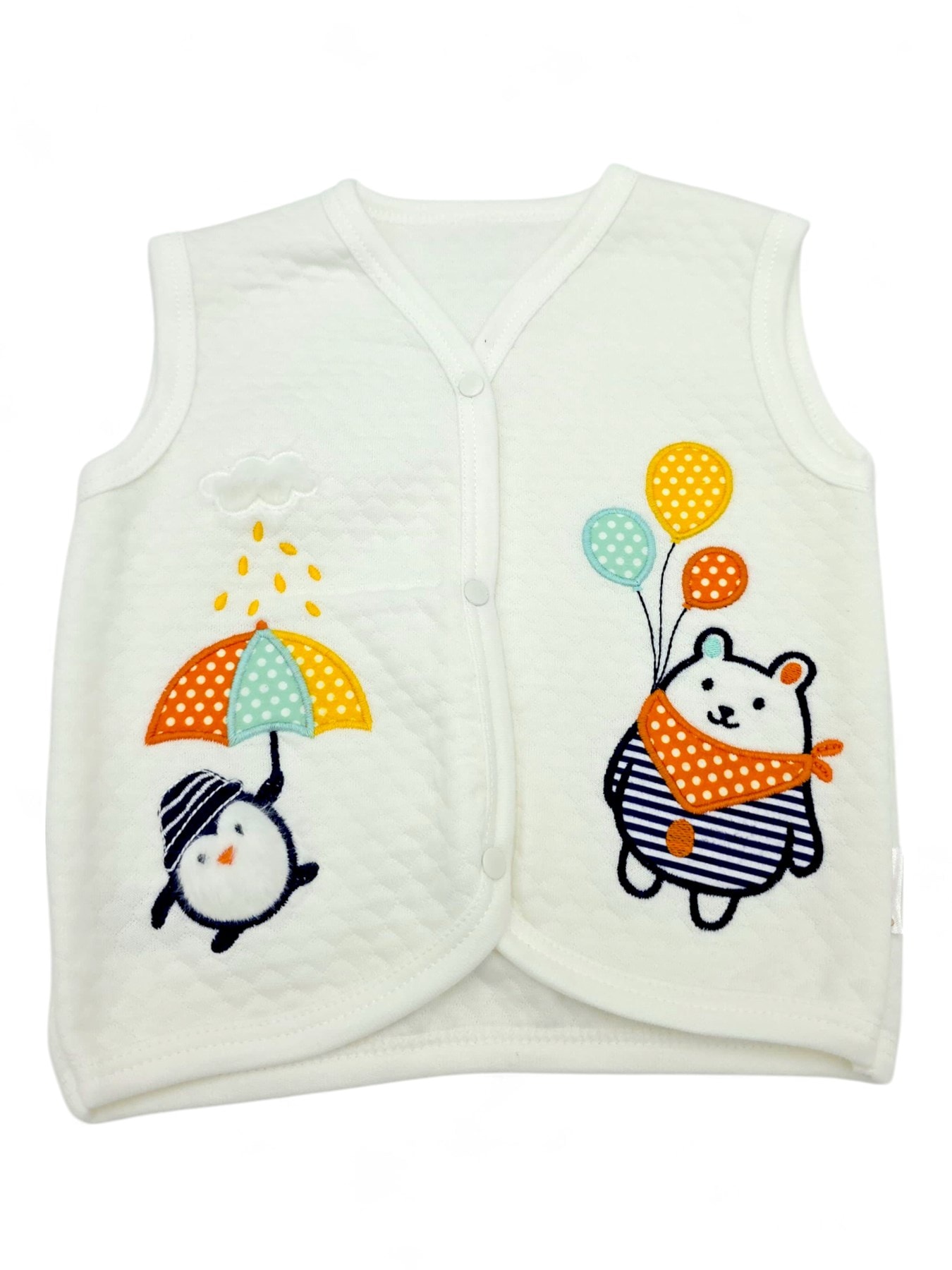 YENİ DOĞAN BEBEK 0-3-6-9-12 AY PENGUEN VE BALON DETAYLI YELEK R1902 - EKRU