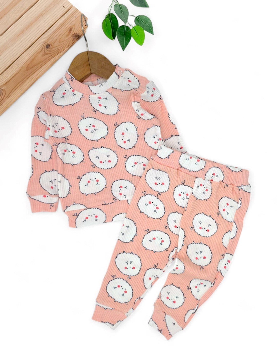 Kız Bebek Ayıcık Baskılı İnce Mevsimlik Gecelik Pijama Takımı, Esnek İnce Kumaş R2037