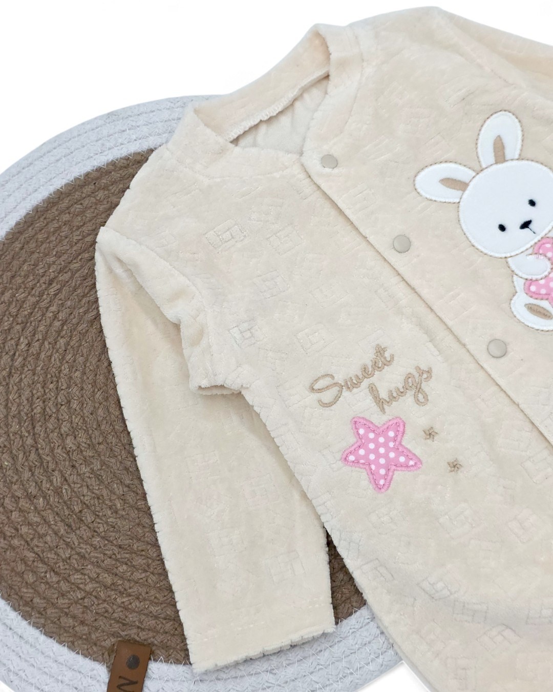 Kız Bebek Kışlık Tavşan Desenli 0-1-3-6 Ay Kadife Çıtçıtlı Tulum R2161