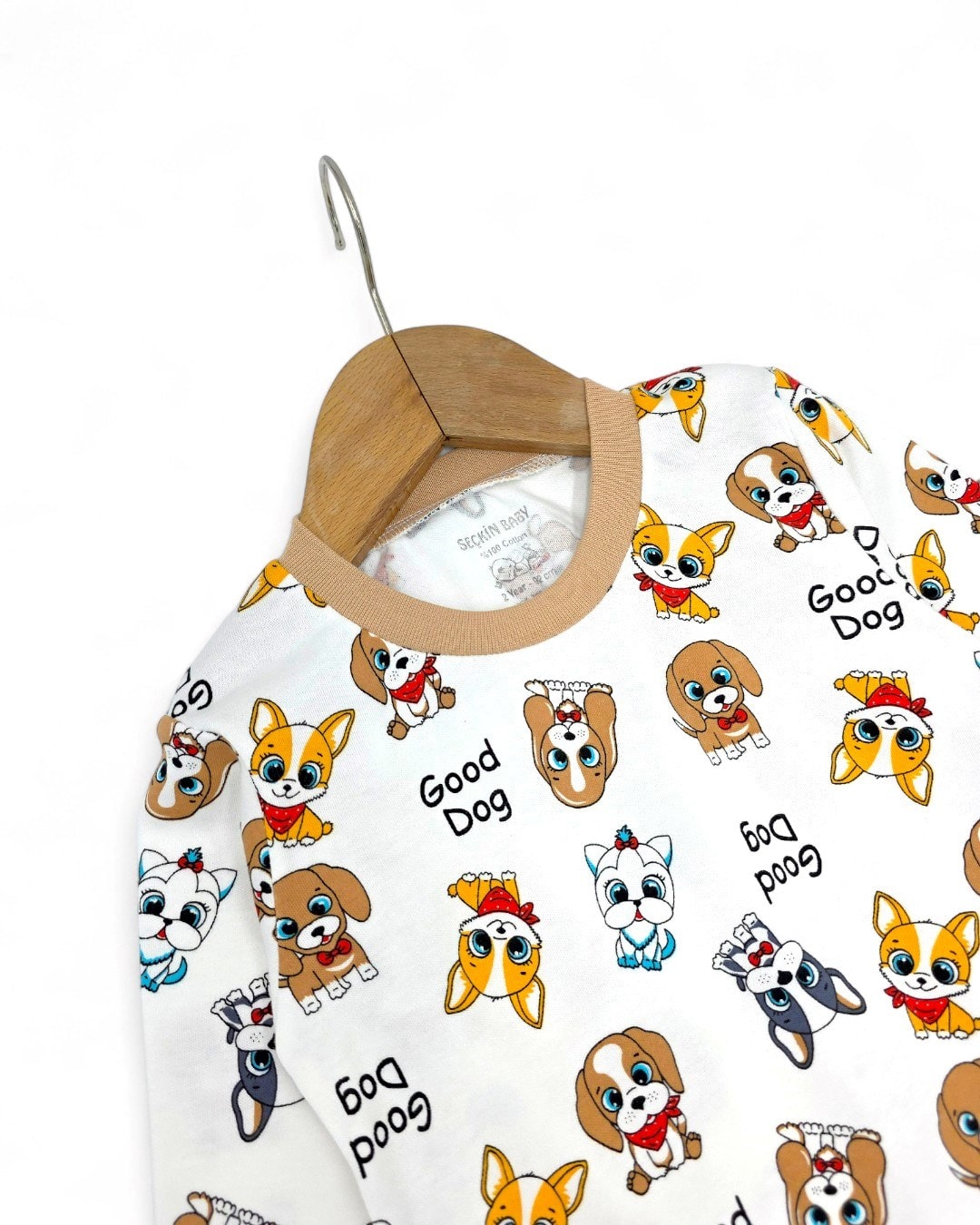 Erkek Bebek Köpekler Baskılı Mevsimlik %100 Pamuklu Bisiklet Yakalı Gecelik Pijama Takımı 6-24 Ay R2253