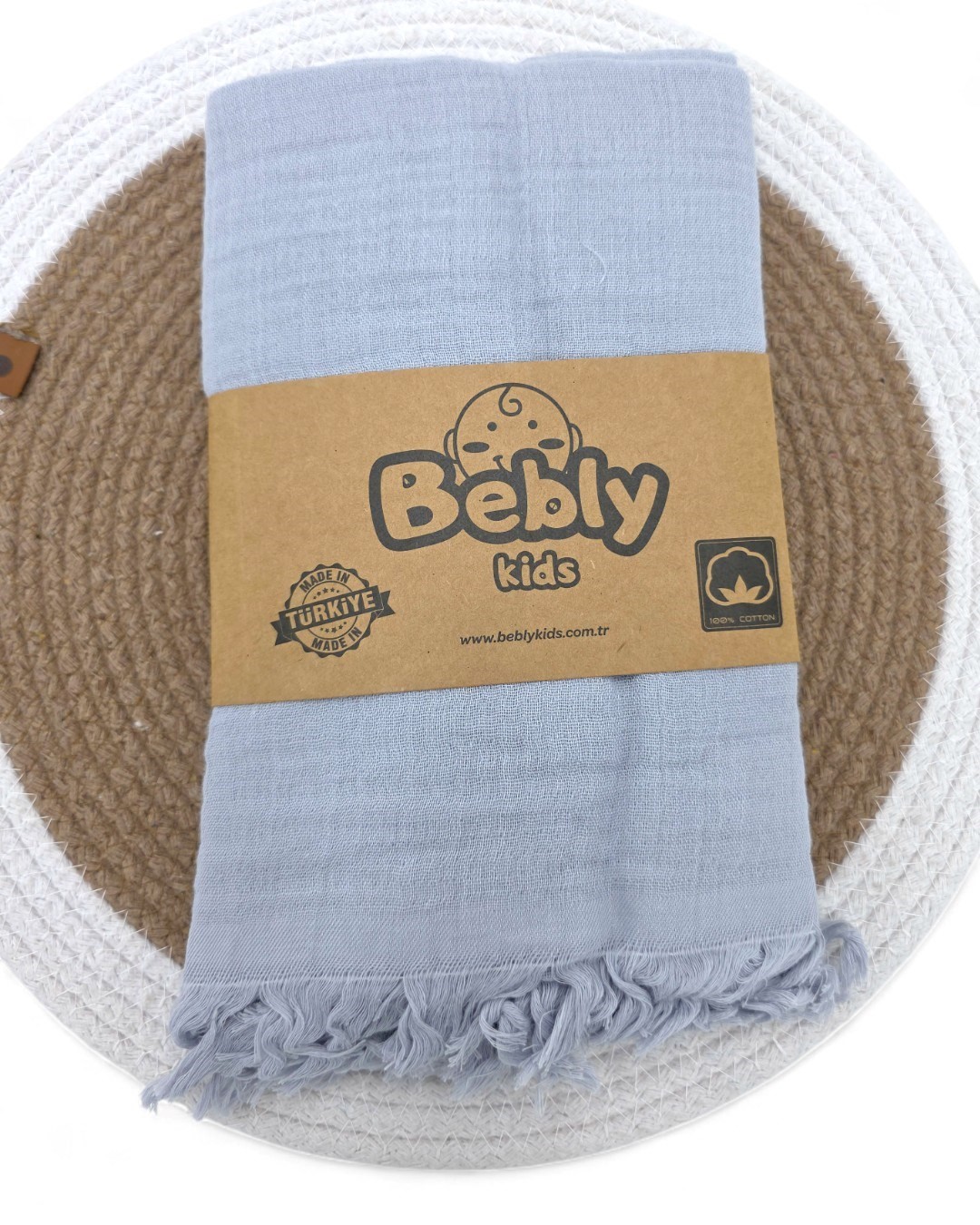 Tek Katlı 110x90 Cm Saçaklı Düz Renk Lüx Müslin Battaniye BB5 - GRİ