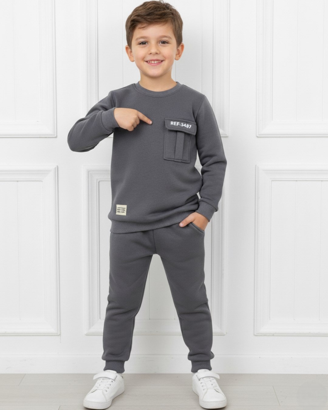 Erkek Çocuk Kışlık 6-7-8-9-10 Yaş 3 İp Şardonlu Eşofman Takımı / Sweatsihrt ve Eşofman Altı OT103