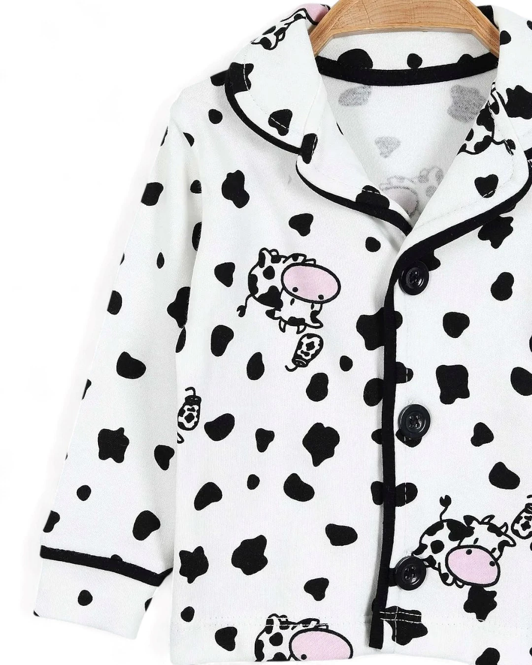 Mevsimlik İnek Baskılı Kruvaze Yakalı 6 Ay - 3 Yaş Gecelik Pijama Takımı R2181