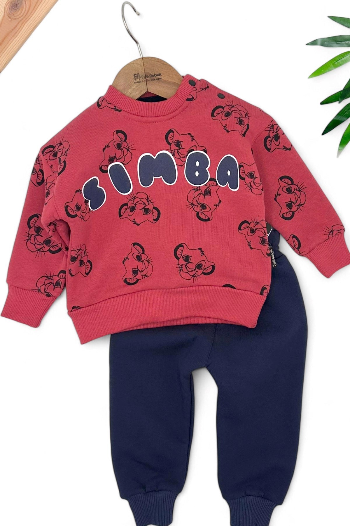 Erkek Çocuk Simba Baskılı 3 İp Şardonlu Kışlık 3-6-9-12-18 Ay Bebek Takımı R1452