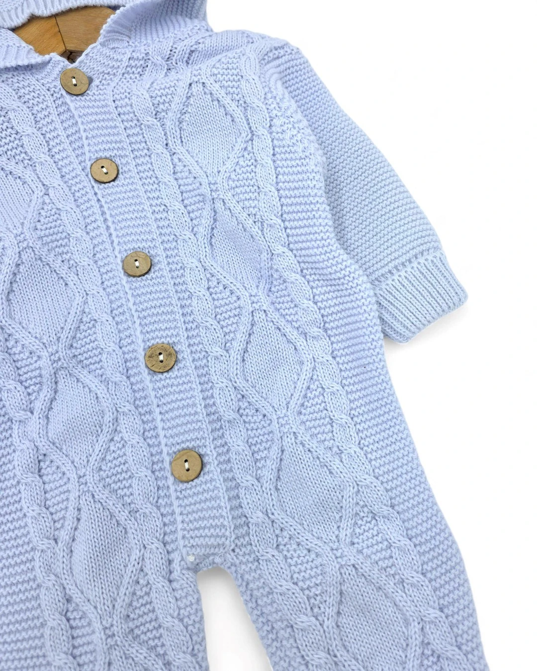 Kapüşonlu Düğmeli Kışlık Triko Tulum, 3-6-9-12 Ay Triko Tulum R2207