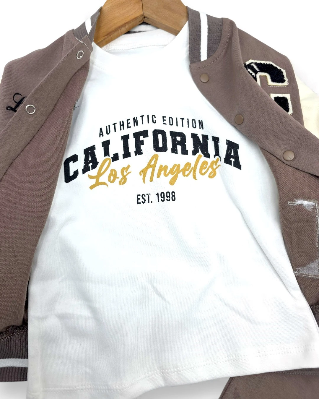 Erkek Çocuk Mevsimlik C Nakışlı Kolej Ceketli, Pantalonlu Sweatshirtlü 3'lü Şık Alt Üst Takım R2384