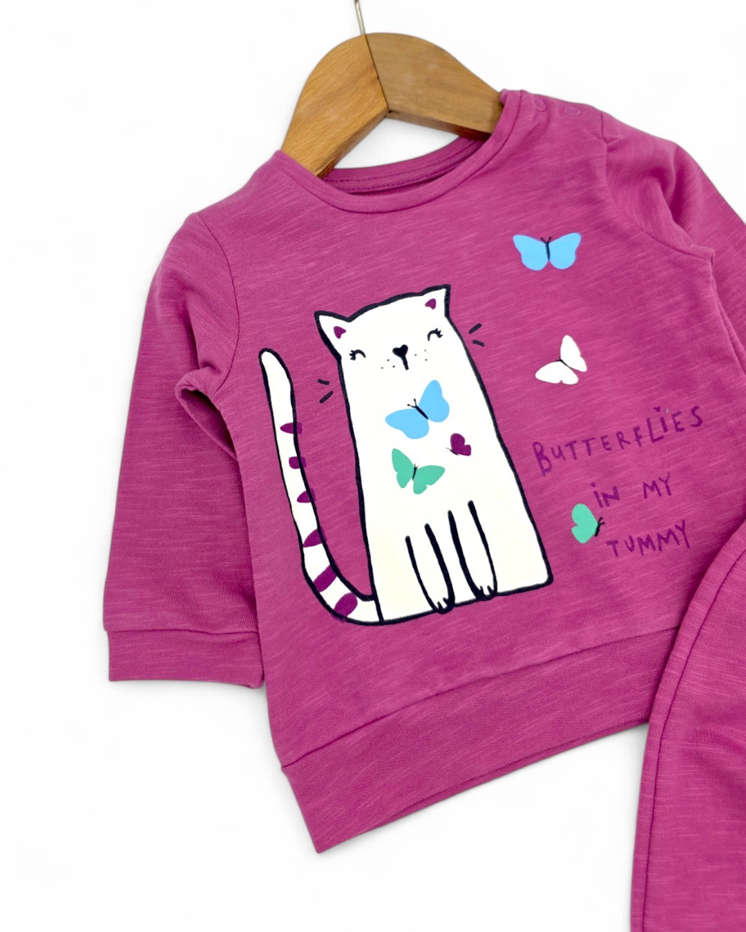 Kız Bebek ,Kedi ve Kelebek Baskılı, Mevsimlik 6-36 Ay Arası Şık Bebek Takımı Premium Kalite R2057