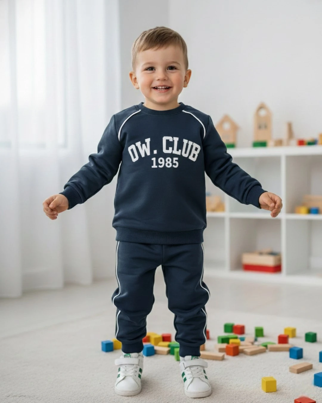 Erkek Çocuk Mevsimlik 2 İplik Baskılı 2'li Alt Üst Takım, 2-3-4-5-6 Yaş Eşofman Takımı R2396 - LACİVERT