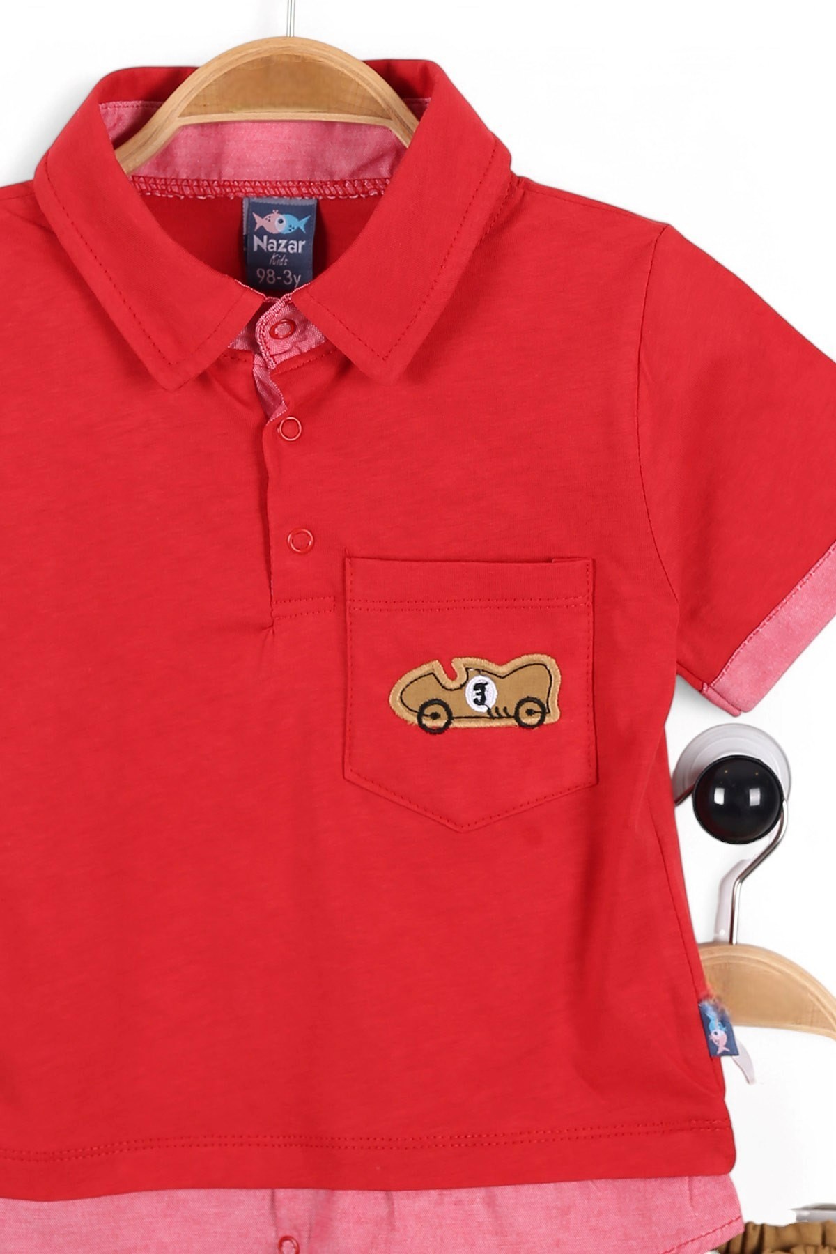 ERKEK BEBEK 6-9-12-18-24 AY MÜSLİN ŞORTLU GÖMLEK YAKA YAZLIK BEBEK TAKIMI R1699