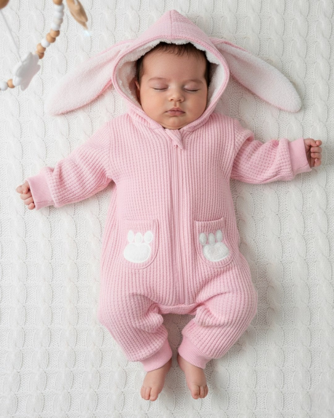 Kız Bebek Sydney Kumaş Kulak Detaylı Orta Kalınlıkta Fermuarlı Kışlık Tulum 6-9-12-18 Ay R1325 - PEMBE