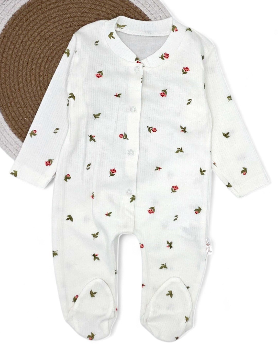 Kız Bebek Lale Baskılı Fitilli Patikli Mevsimlik 0-1-3-6 Ay Çıtçıtlı Tulum R2155