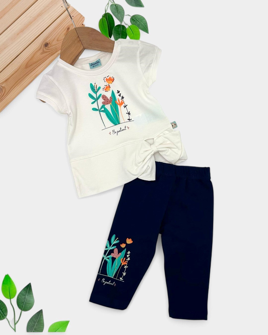 KIZ BEBEK YAZLIK TAYTLI 3-6-12-18-24 AY BAĞLAMA DETAYLI ALT ÜST TAKIM R1744 - LACİVERT