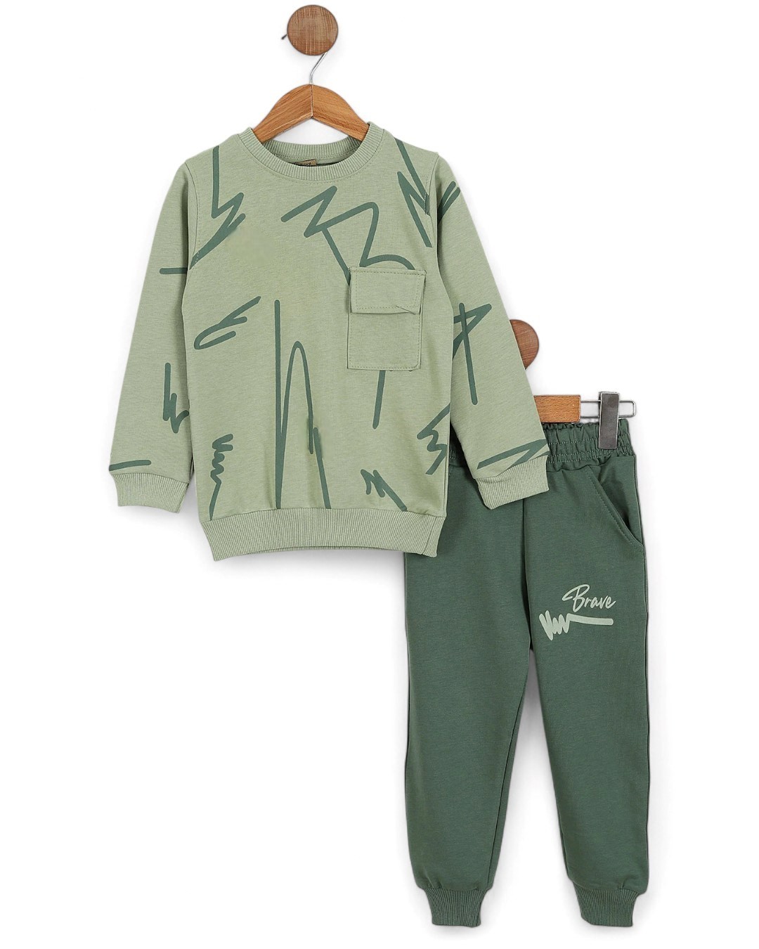Erkek Çouk Baskılı Mevsimlik Sweatshirt ve Eşofman Altlı 2-10 Yaş Eşofman Takımı R2118 - YEŞİL